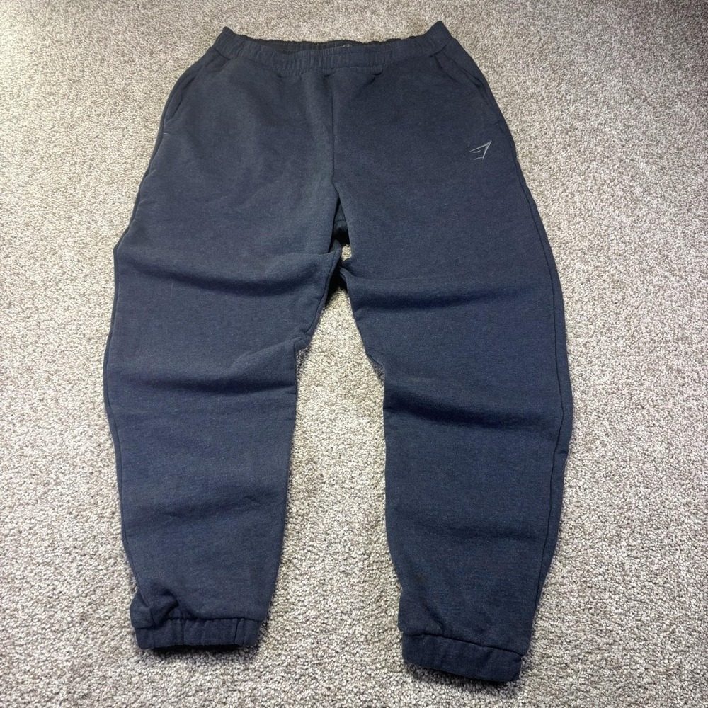 Gymshark Sweatpants Mens Small Gray Fleece Jogger Elastic Waist Pockets Logo